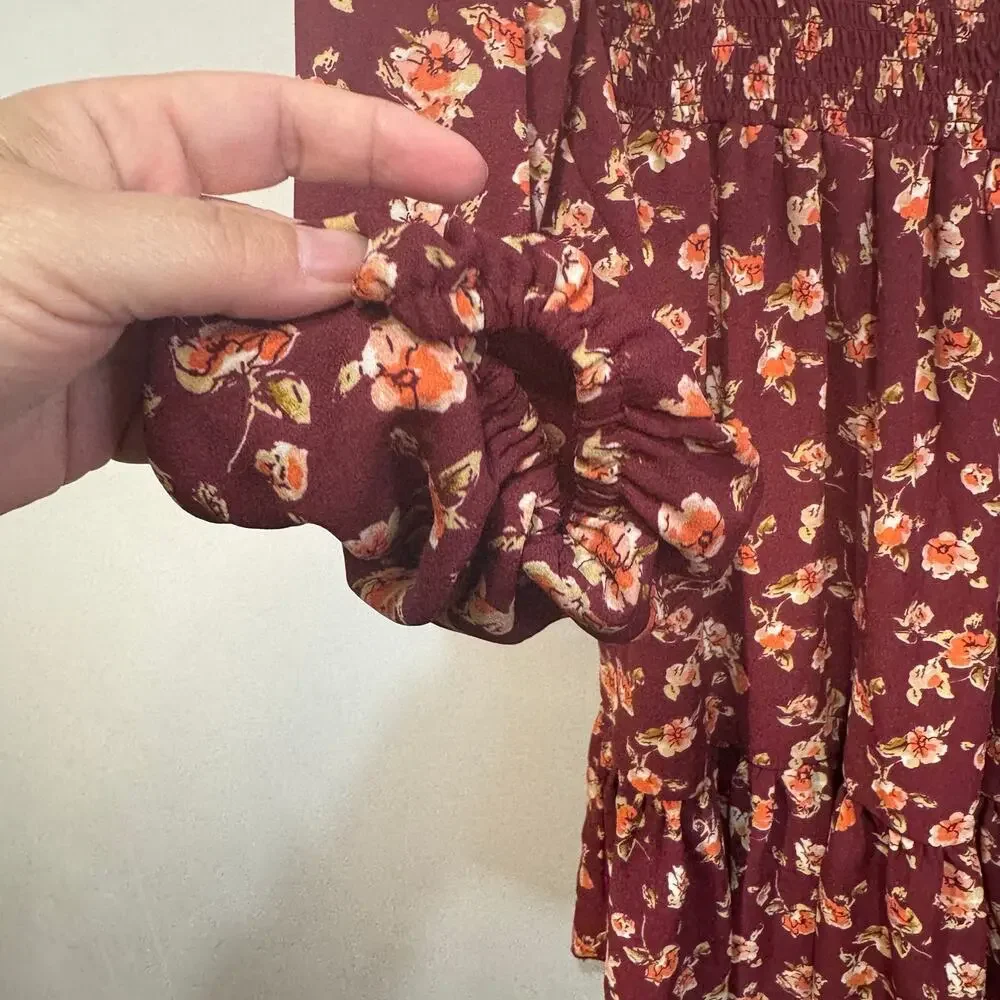 Inspired Hearts purple floral dress with long‎ sleeves. Girls XL